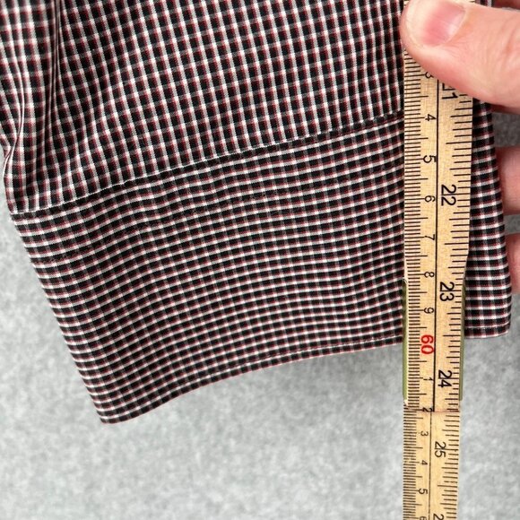 John Varvatos Mens Slim Fit Button Front Shirt Size 17.5 32/33 Black Red Plaid - Picture 12 of 13